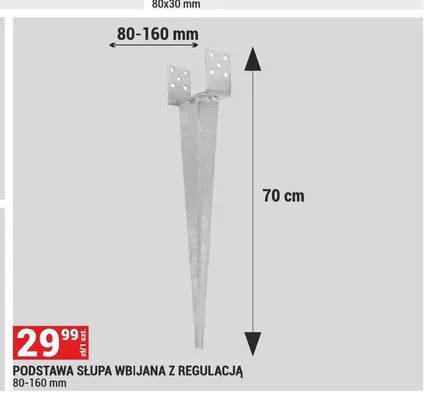 Podstawa słupa wbijana z regulacją 80-160 mm promocja w Merkury Market