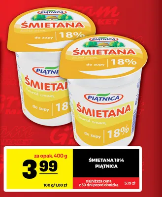 Śmietana Piątnica 18% promocja w Gram Market