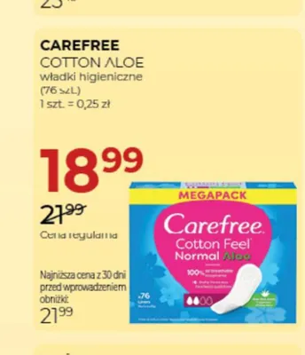 Wkładki higieniczne Carefree Cotton Aloe promocja w Drogerie Jawa