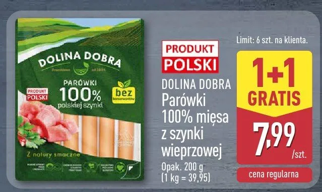 Parówki 100% mięsa z szynki wieprzowej promocja w Aldi