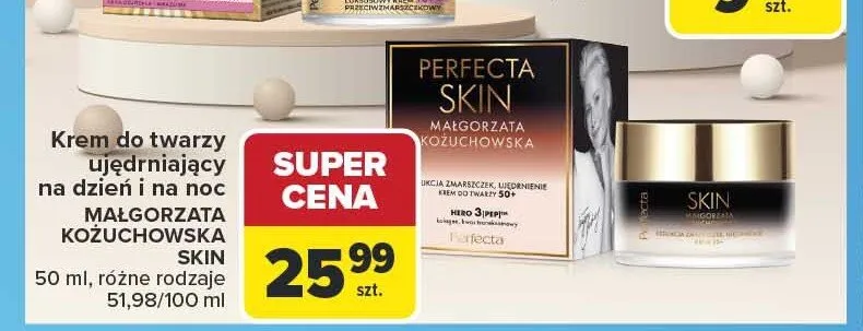 Krem do twarzy ujędrniający na dzień i na noc Perfecta Skin Małgorzata Kożuchowska promocja w Carrefour
