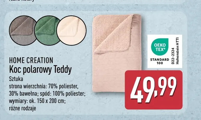 Koc polarowy Teddy Home Creation promocja w Aldi
