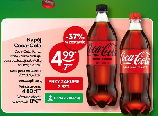 Napój Coca-Cola różne rodzaje promocja w Żabka
