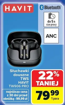Słuchawki douszne TWS TW906 PRO promocja w Carrefour