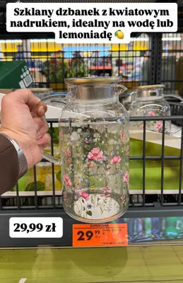 Dzbanek szklany z kwiatowym nadrukiem promocja w Biedronka