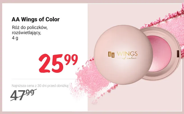 Róż do policzków rozświetlający AA Wings of Color promocja w Rossmann