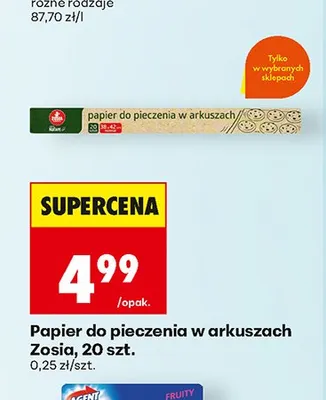 Papier do pieczenia w arkuszach Zosia promocja w Biedronka