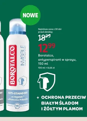 Antyperspirant w sprayu Borotalco Invisible Anti-Stains Dry promocja w Rossmann