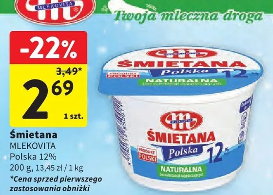Śmietana Polska 12% promocja w Intermarche
