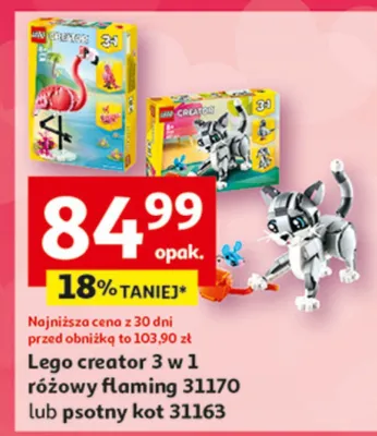 Lego Creator 3 w 1 różowy flaming LEGO 31170 lub psotny kot 31163 promocja w Auchan
