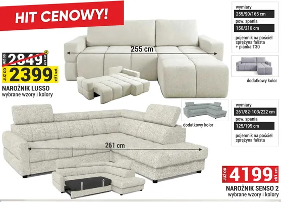 Narożnik Lusso wybrane wzory i kolory 255/90/165cm promocja w Merkury Market