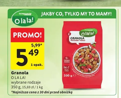 Granola truskawka i kokos O la la! promocja w Intermarche