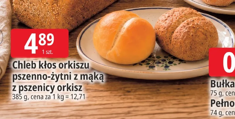 Chleb kłos orkiszu pszenno-żytni z mąką z pszenicy orkisz promocja w Leclerc