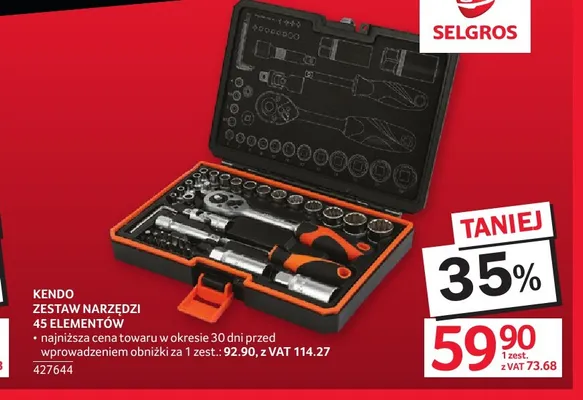 Zestaw narzędzi 45 elementów Kendo promocja w Selgros