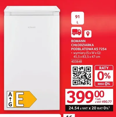 Chłodziarka podblatowa BOMANN KS 7254 91l promocja w Selgros