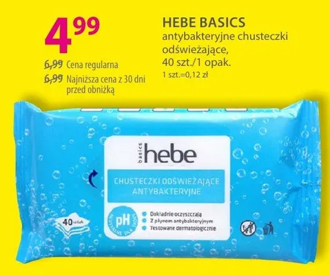 Antybakteryjne chusteczki odświeżające HEBE BASICS promocja w Hebe
