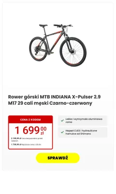 Rower górski MTB X-Pulser 2.9 M17 29 cali męski Czarno-czerwony promocja w Media Expert