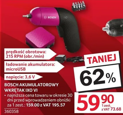 Akumulatorowy wkrętak BOSCH IXO VI promocja w Selgros