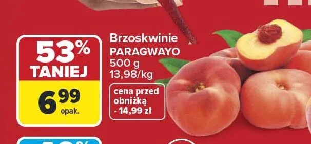 Brzoskwinie PARAGWAYO promocja w Carrefour