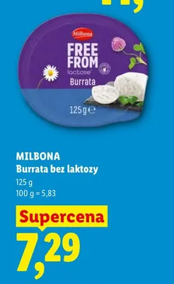 Burrata bez laktozy Milbona Free From promocja w Lidl