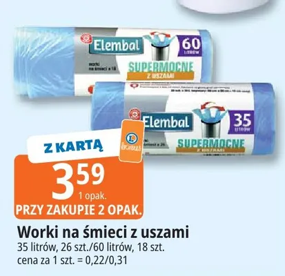 Worki na śmieci supermocne z uszami 35 l Elembal 26-pak promocja w Leclerc