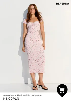Sukienka koronkowa midi z nadrukiem Bershka promocja w Bershka
