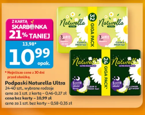 Podpaski Naturella Ultra Night Plus promocja w Auchan