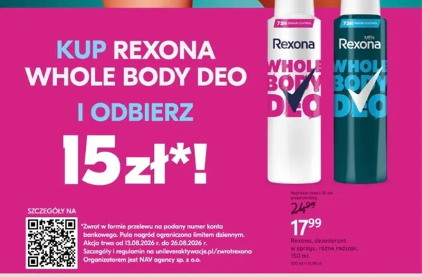 Dezodorant w sprayu Rexona Whole Body Deo promocja w Rossmann