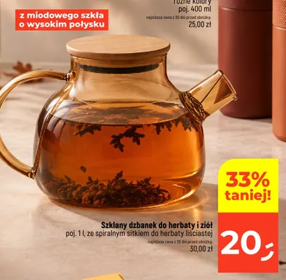 Szklany dzbanek do herbaty i ziół 1 l ze spiralnym sitkiem do herbaty liściastej z miodowego szkła promocja w Dealz