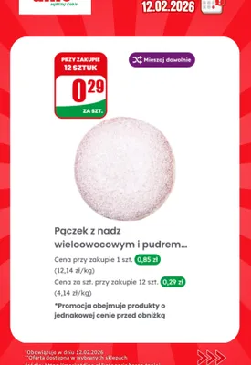 Pączek z nadzieniem wieloowocowym i pudrem promocja w Dino