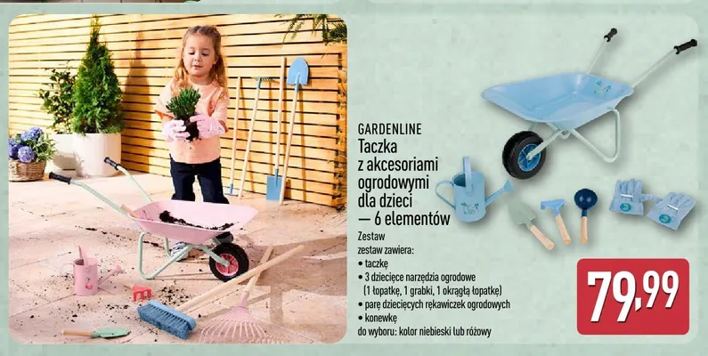 Taczka z akcesoriami ogrodowymi dla dzieci 6 elementów promocja w Aldi