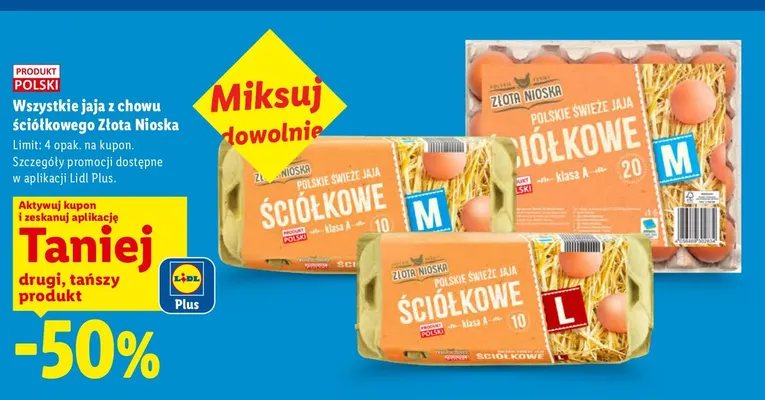 Jajka kurze z chowu ściółkowego Złota Nioska promocja w Lidl