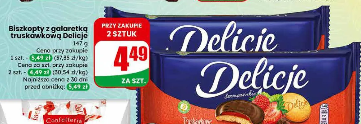 Biszkopty z galaretką truskawkową promocja w Dino