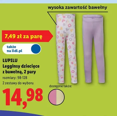 Legginsy dziecięce z bawełną Lupilu 2-pak promocja w Lidl