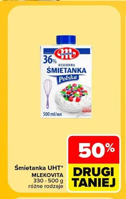 Śmietanka UHT Mlekovita promocja w Carrefour
