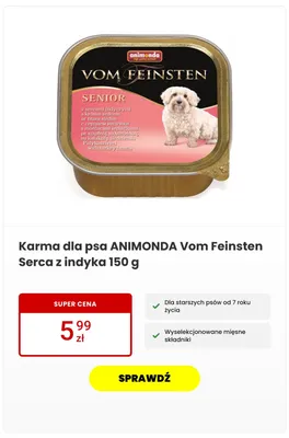 Karma dla psa Animonda Vom Feinsten Serca z indyka promocja w Media Expert
