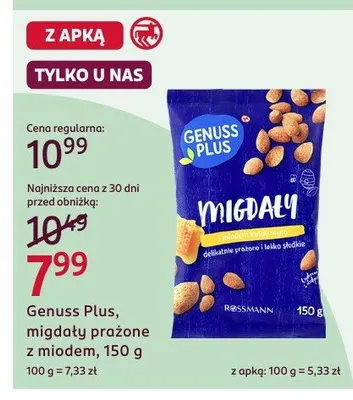 Migdały prażone z miodem Genuss Plus promocja w Rossmann