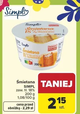Śmietana SIMPL zaw. tł. 18% promocja w Carrefour Market