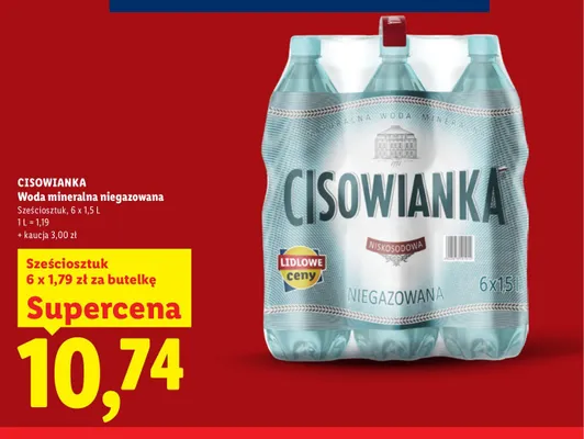 Woda mineralna niegazowana Cisowianka 6-pak 1,5 l promocja w Lidl