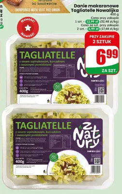 Danie makaronowe Tagliatelle Nowalijka z sosem szpinakowym kurczakiem i suszonymi pomidorami promocja w Dino