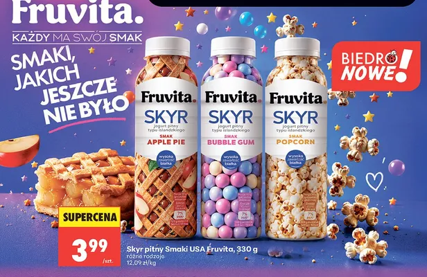 Jogurt pitny Skyr Fruvita Smaki USA smak Bubble Gum promocja w Biedronka