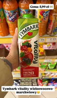 Sok Tymbark Vitality wieloowocowo-marchwiowy promocja w Dino