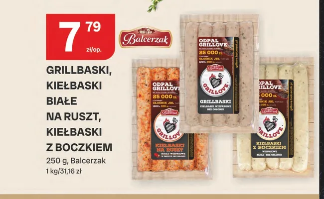 Kiełbaski białe na ruszt Balcerzak promocja w Chorten