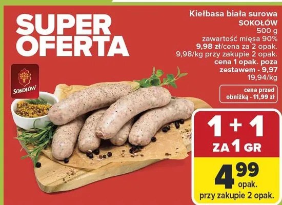 Kiełbasa biała surowa promocja w Carrefour Market