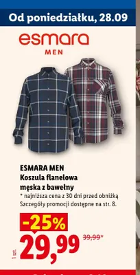Koszula flanelowa męska z bawełny promocja w Lidl