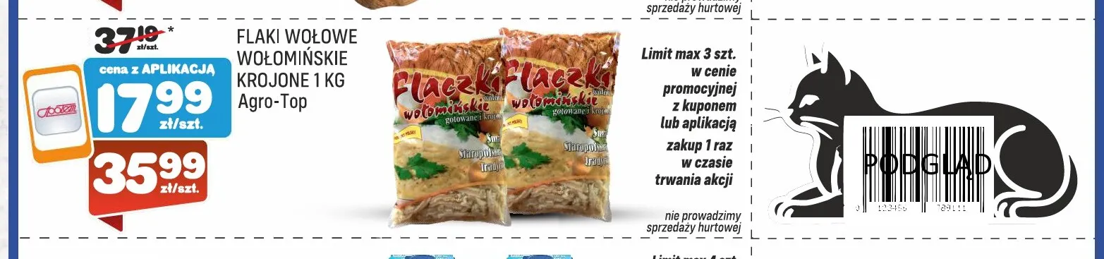 Flaki wołowe wołomińskie krojone Agro-Top promocja w Społem Praga