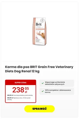 Karma dla psa Brit Grain Free Veterinary Diets Dog Renal promocja w Media Expert