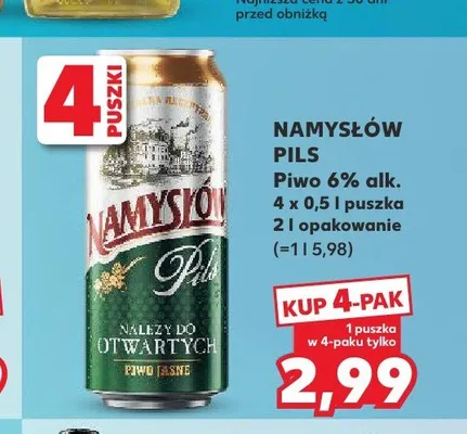 Piwo Namysłów Pils 6% alk. 4-pak promocja w Kaufland