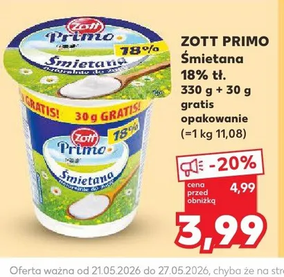 Śmietana 18% tł. Primo promocja w Kaufland