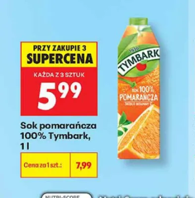 Sok pomarańcza Tymbark 100% promocja w Biedronka